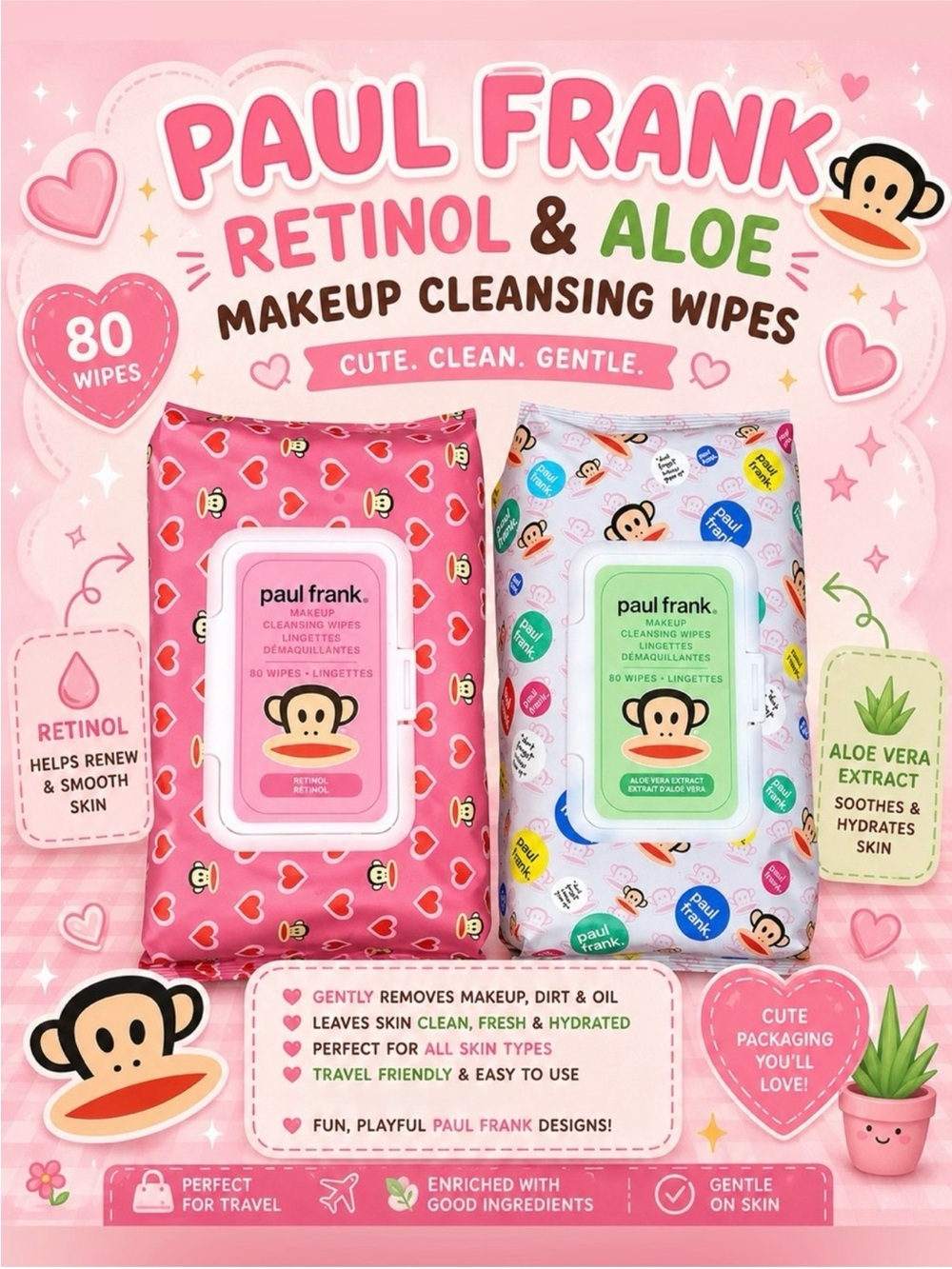 PAUL FRANK DUO Makeup Cleansing Wipes (Retinol & Aloe)